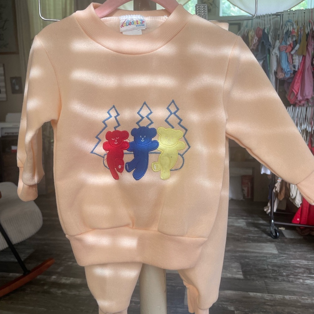 Vintage Peach and Red Matching Set with Bears, Unisex best fits 1-2 yrs